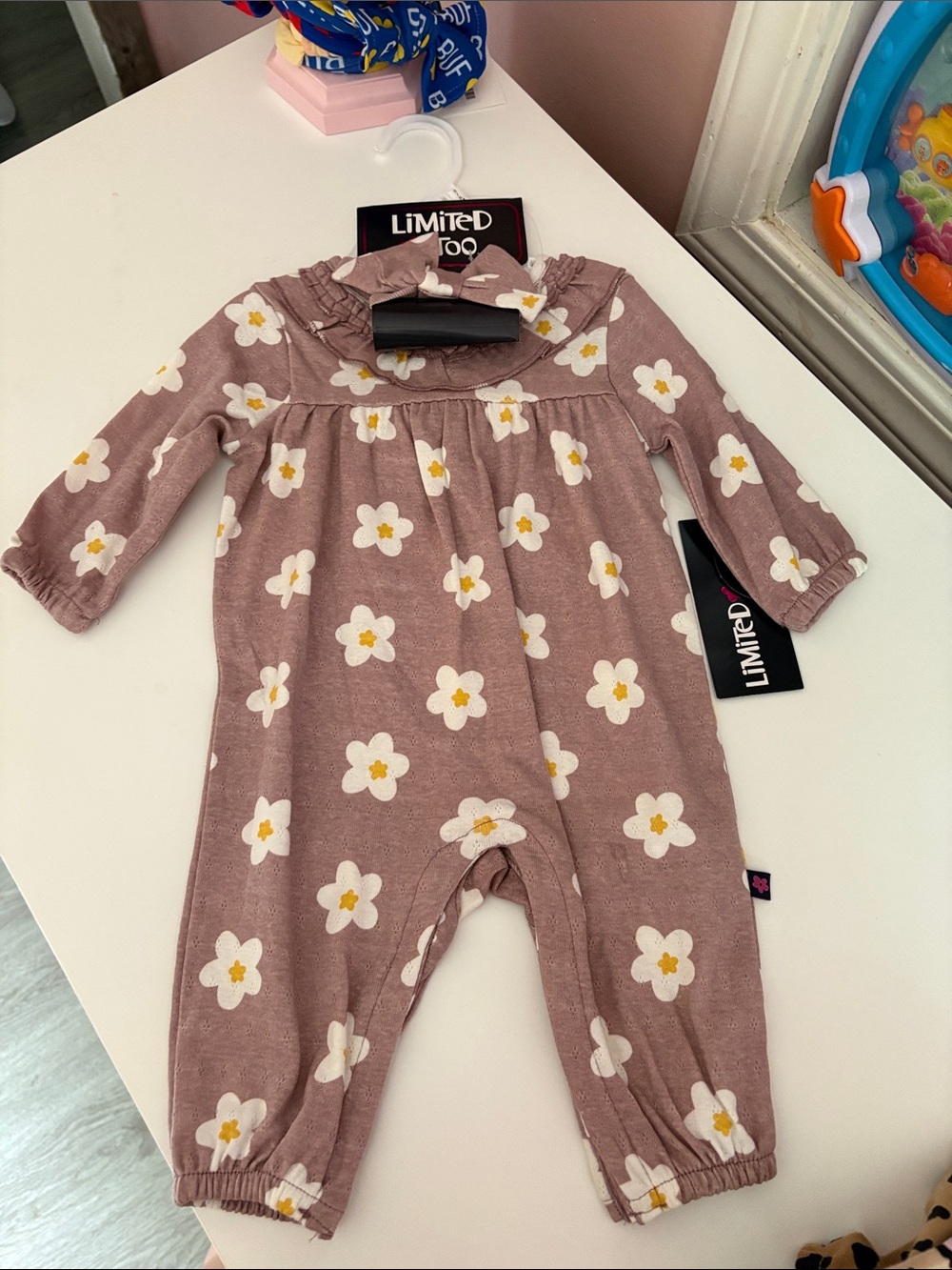Limited Too Mauve Floral Print Long-Sleeve Baby One-Piece